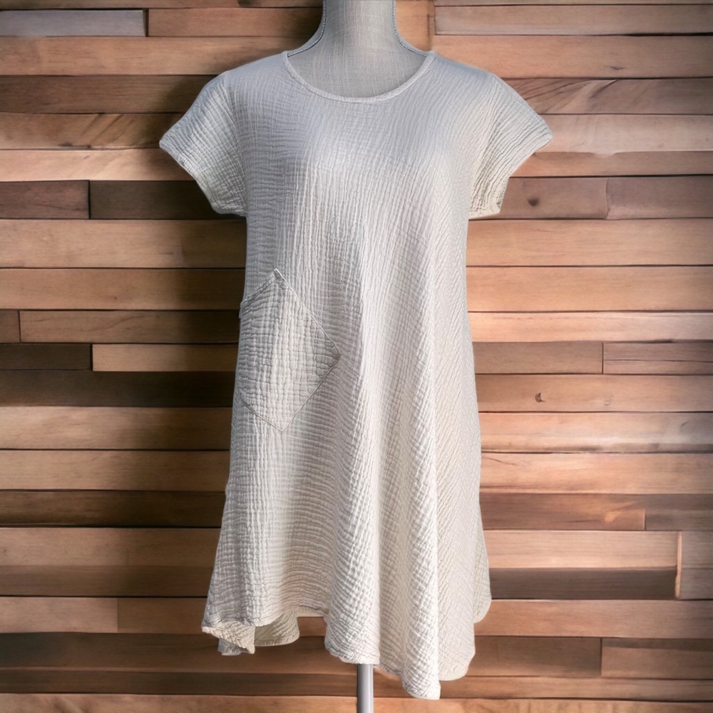 Cotton Cap Sleeve Stretchy Tunic Off-White Size Large